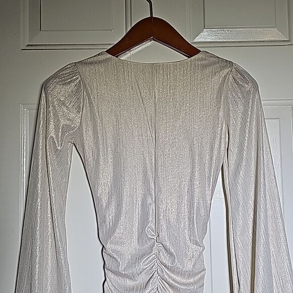 Lucy‎ in the Sky Cream Ruched Bodycon Long Sleeve Mini Dress Size XSmall - Picture 5 of 11